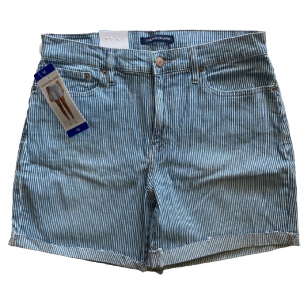 Calvin Klein High Rise Jean Shorts Womens Size 10 Railroad Stripe NWT